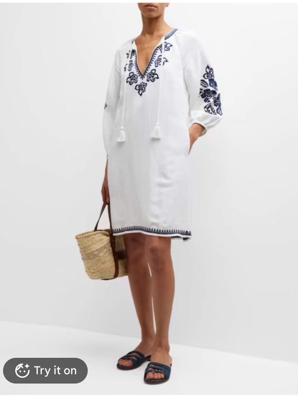 Tommy Bahama St. Lucia Embroidered Tunic with Navy Floral embroidery
